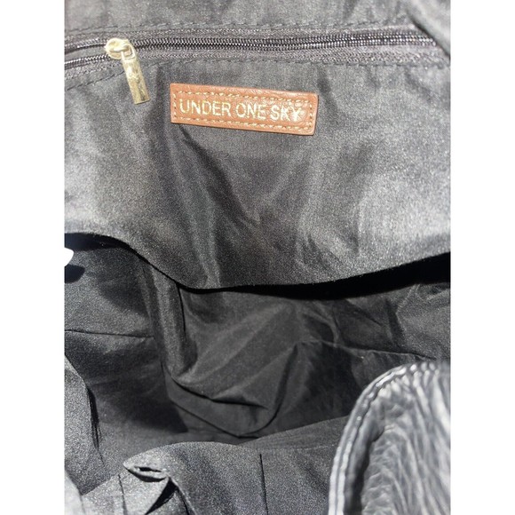 Under One Sky Black Faux Leather Aztec Themed Drawstring Backpack Bag main image 4